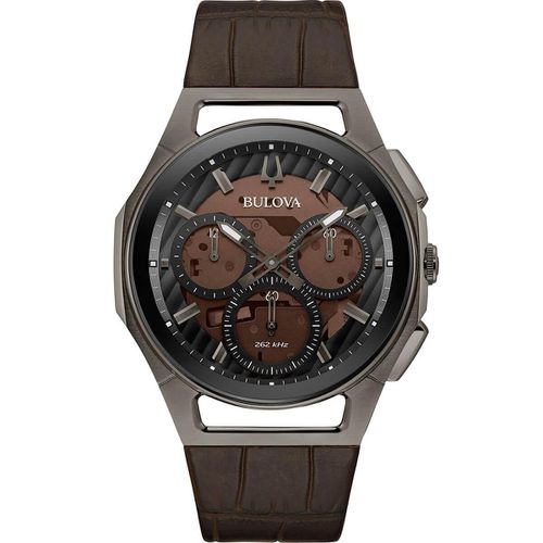 Men's Quartz Watch - Curv Brown Leather Strap / 98A231 - Bulova - Modalova