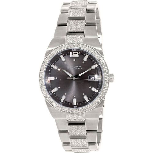 Men's Quartz Watch - Crystal Grey Dial Bracelet / 96B221 - Bulova - Modalova