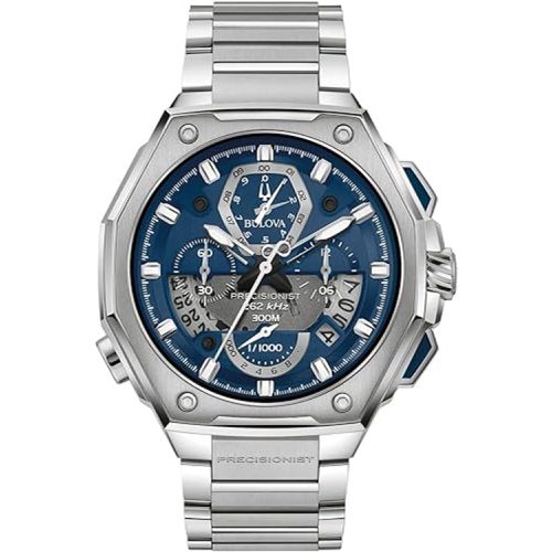 Men's Watch - Precisionist Chronograph Blue and Silver Dial Bracelet / 96B349 - Bulova - Modalova
