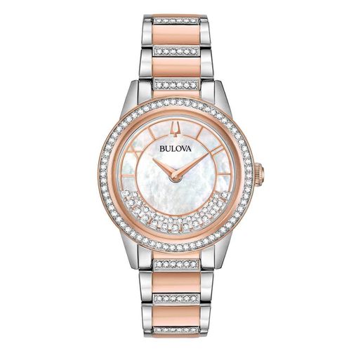 Women's Two Tone Steel Watch - Crystal TurnStyle White MOP Dial / 98L246 - Bulova - Modalova
