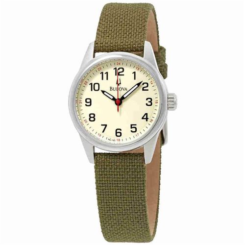 Women's Quartz Watch - Cream Dial Olive Fabric Strap / 96L165 - Bulova - Modalova