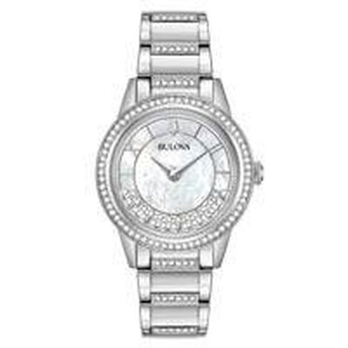 Women's Steel Bracelet Watch - Crystal TurnStyle White MOP Dial / 96L257 - Bulova - Modalova