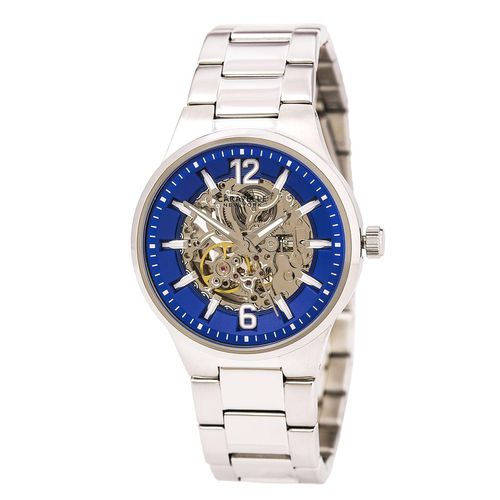 A135 Men's Automatic Blue & Silver Skeleton Dial Stainless Steel Bracelet Watch - Caravelle - Modalova