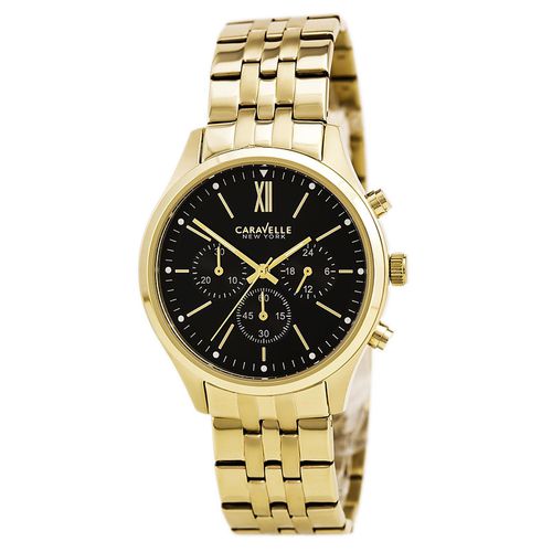 A108 Men's Dress Black Dial Yellow Gold Steel Chronograph Watch - Caravelle - Modalova