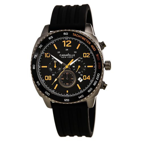 B141 Men's Black Silicone Strap Quartz Chrono Black Dial Watch - Caravelle - Modalova