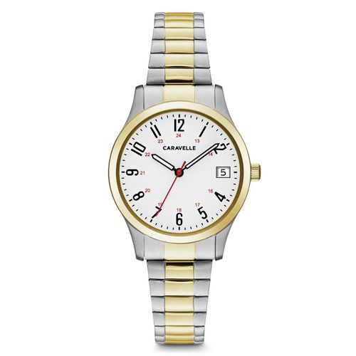 M111 Women's White Dial Two Tone Steel Expansion Bracelet Watch - Caravelle - Modalova