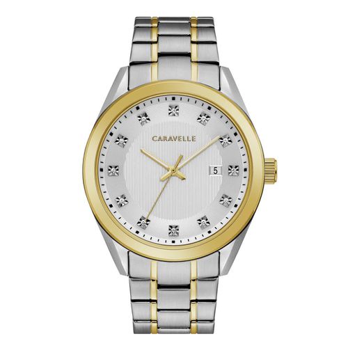 Men's Bracelet Watch - Sport Crystal Silver Dial Two Tone Steel / 45B154 - Caravelle - Modalova
