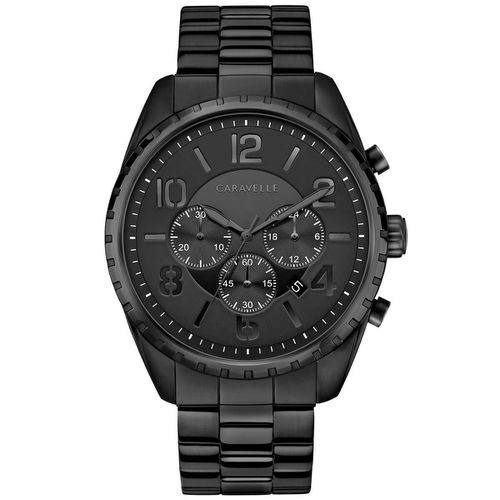 Men's Bracelet Watch - Quartz Chronograph Black Dial Black Steel / 45B150 - Caravelle - Modalova