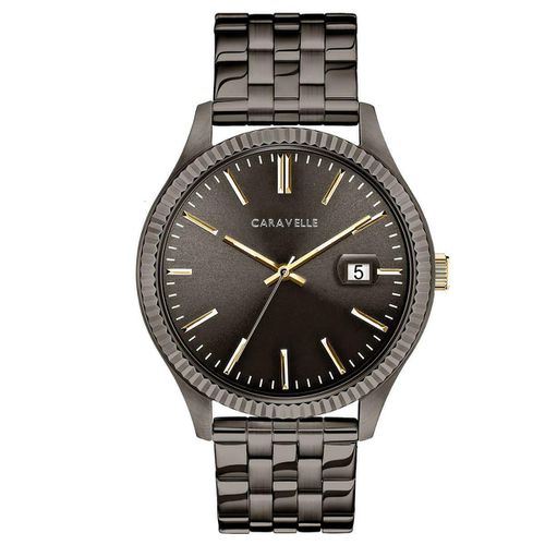Men's Bracelet Watch - Quartz Grey Dial Gunmetal Stainless Steel / 45B149 - Caravelle - Modalova