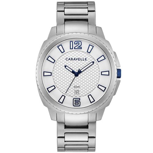 Men's Bracelet Watch - Quartz Silver & White Dial Silver Steel / 43B170 - Caravelle - Modalova