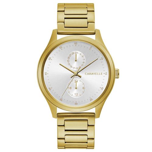 Men's Bracelet Watch - Quartz Silver Dial Yellow Gold Steel / 44C111 - Caravelle - Modalova