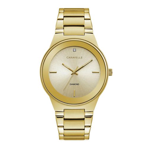 Men's Diamond Watch - Gold Dial Yellow Gold Steel Bracelet / 44D100 - Caravelle - Modalova