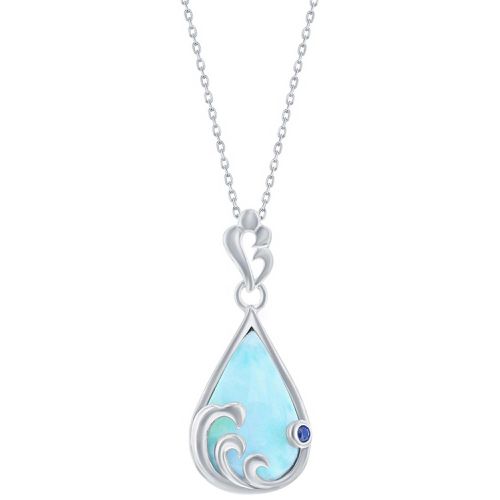 Women's Necklace - Larimar and Blue CZ Pearshaped Wave / M-6909 - Caribbean Treasures - Modalova
