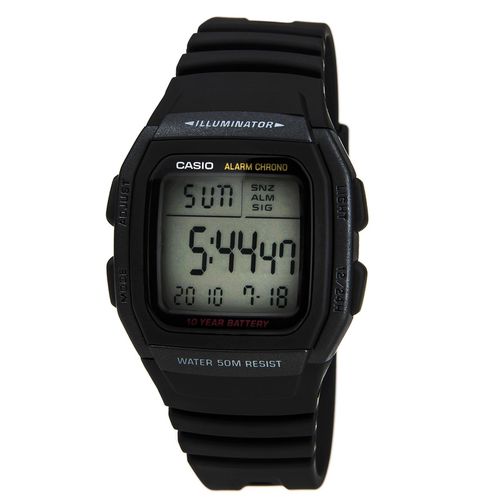 W96H-1B Men's Classic Sports Alarm Chronograph Digital Grey Dial Black Strap Quartz Watch - Casio - Modalova