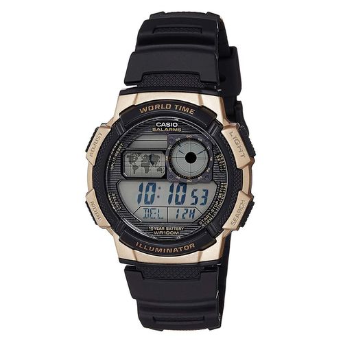 AE1000W-1A3 Men's Black Resin Strap World Time Quartz Grey Dial Digital Watch - Casio - Modalova