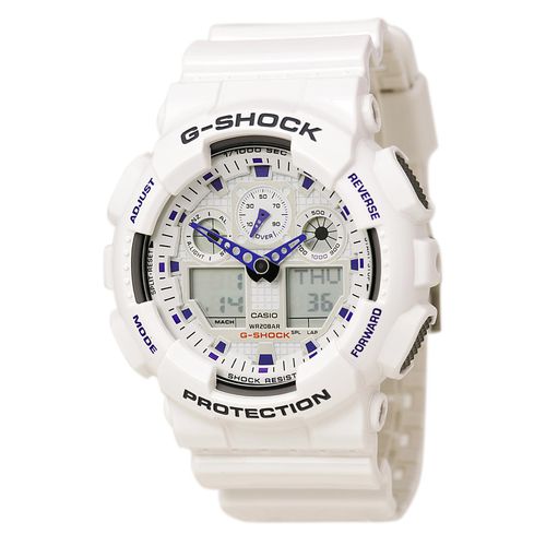 GA100-7 Men's G-Shock Alarm Ana-Digi White Dial White Resin Strap Dive Watch - Casio - Modalova