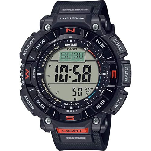 Men's Digital Watch - Pro Trek Compass Grey Dial Black Resin Strap / PRG-340-1CR - Casio - Modalova