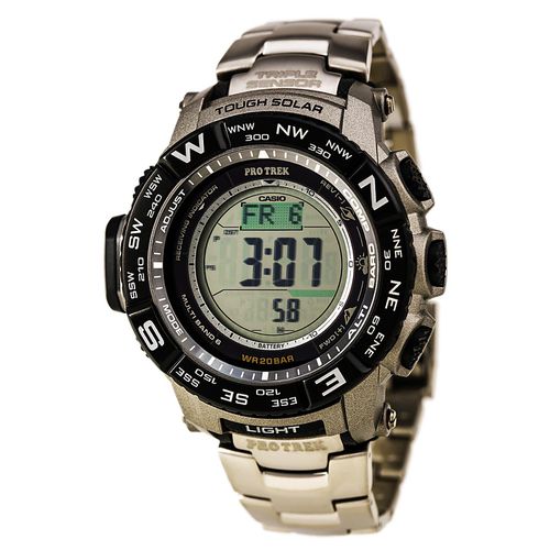 PRW3500T-7 Men's Protrek Tough Solar Digital Grey Dial Titanium Bracelet World Time Dive Watch - Casio - Modalova