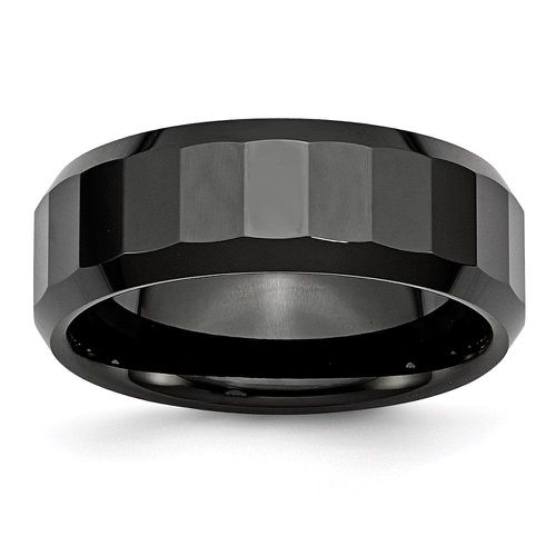 Ceramic Black Faceted Beveled Edge 8mm Polished Band - Chisel - Modalova