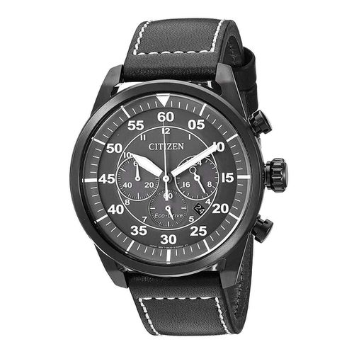 Men's Chronograph Watch - Avion Grey Dial Black Leather Strap / CA4215-21H - Citizen - Modalova