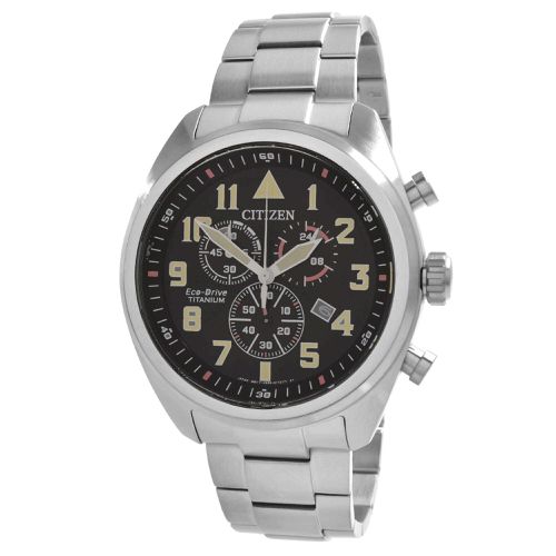 Men's Chronograph Watch - Eco-Drive Black Dial Titanium Bracelet / AT2480-81E - Citizen - Modalova