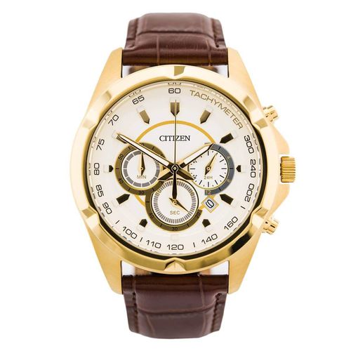 Men's Chronograph Watch - White Dial Brown Leather Strap / AN8043-05A - Citizen - Modalova