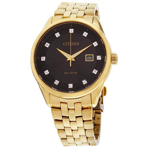 Men's Eco-Drive Diamond Watch - Corso Black Dial Yellow Gold / BM7252-51G - Citizen - Modalova