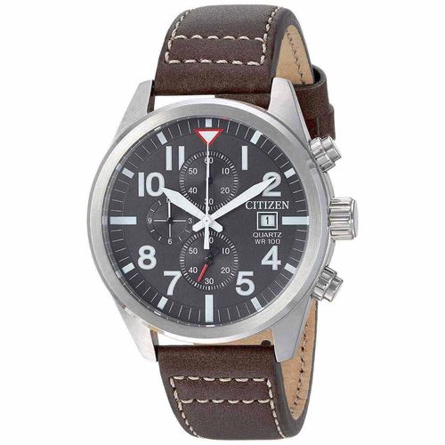 Men's Strap Watch - Quartz Chronograph Grey Dial Brown Leather / AN3620-01H - Citizen - Modalova