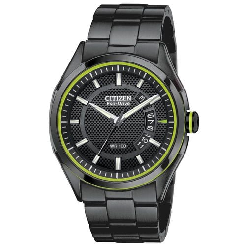 AW1145-58E Men's HTM 2.0 Drive Collection Black Perforated Dial Eco-Drive Black Plated Steel Watch - Citizen - Modalova
