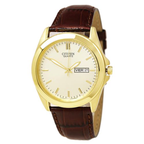 BF0582-01P Men's Quartz Brown Leather Strap Gold Tone Steel Watch - Citizen - Modalova
