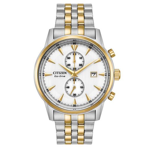 CA7004-54A Men's Corso Eco-Drive White Dial Two Tone Yellow Gold Steel Chronograph Watch - Citizen - Modalova