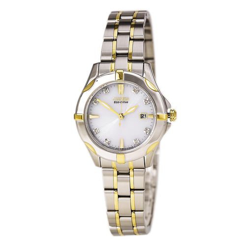 EW1934-59A Women's Eco-Drive White Dial Two Tone Steel Diamond Watch - Citizen - Modalova
