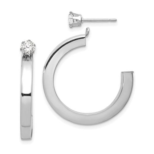 K White Gold Polished J Hoop with CZ Stud Earring Jackets - Jewelry - Modalova