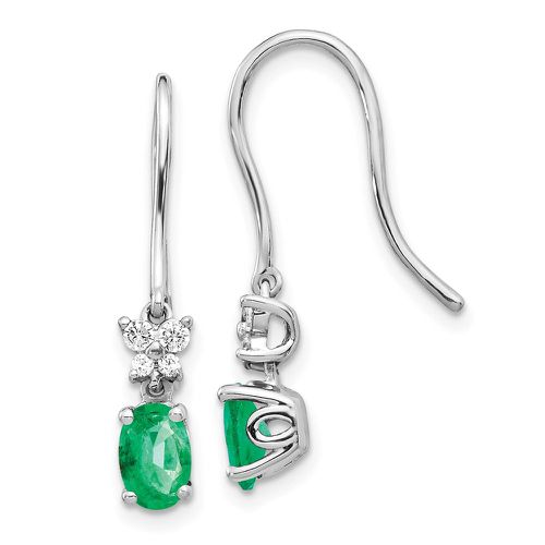 K White Gold 1/8ct Diamond & Emerald Shepherd Hook Earrings - Jewelry - Modalova