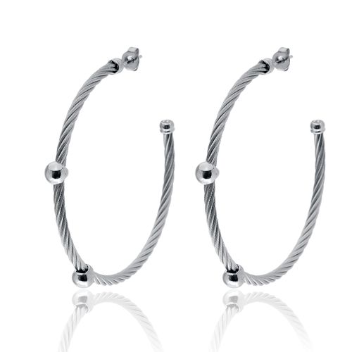 Stainless Steel and 18K White Gold Hoop Earrings 03-32-S502-00 - Alor - Modalova