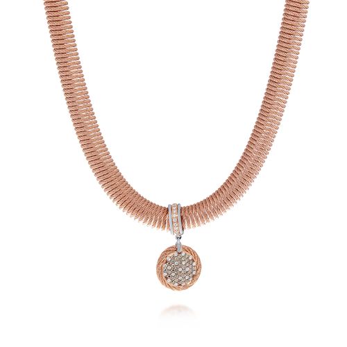 Stainless Steel And 18K Yellow and Rose Gold Diamond 0.27ct. tw. Cable Pendant Necklace 08-35-C382-30 - Alor - Modalova