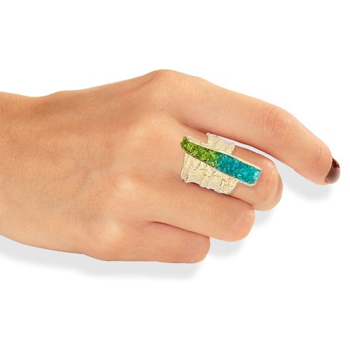 Gold Ring With Turquoise Crystals - Tina Kotsoni - Modalova