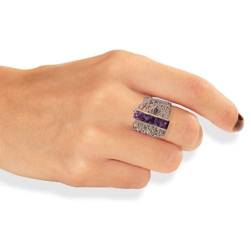 Silver Ring With Purple Crystals - Tina Kotsoni - Modalova