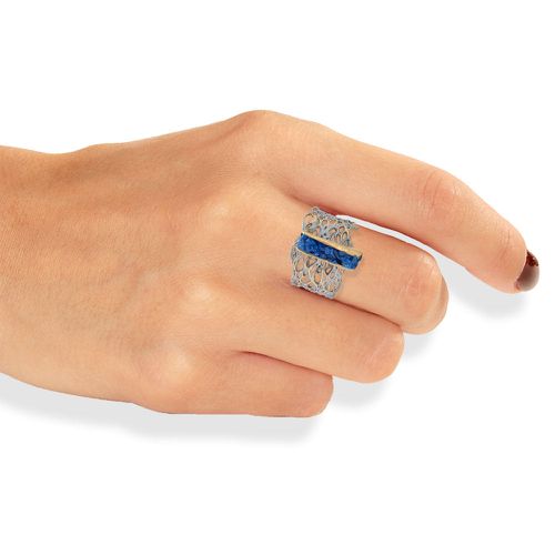 Silver Ring With Blue Crystals - Tina Kotsoni - Modalova