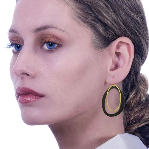 Gold Plated Black Hook Earrings - Georgia Charal - Modalova