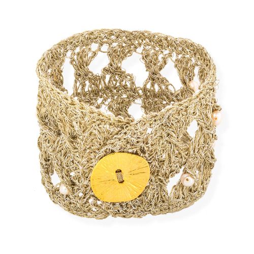 Gold Crochet Bracelet with Pearls - Vasso Galati - Modalova