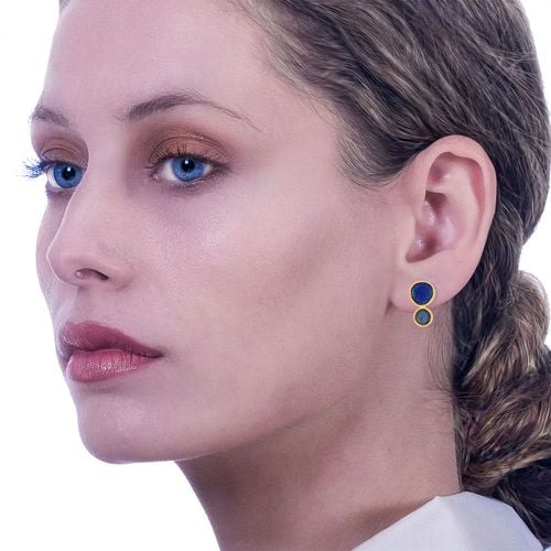 Gold Plated Earrings with Blue Enamel - Onirolithi - Modalova