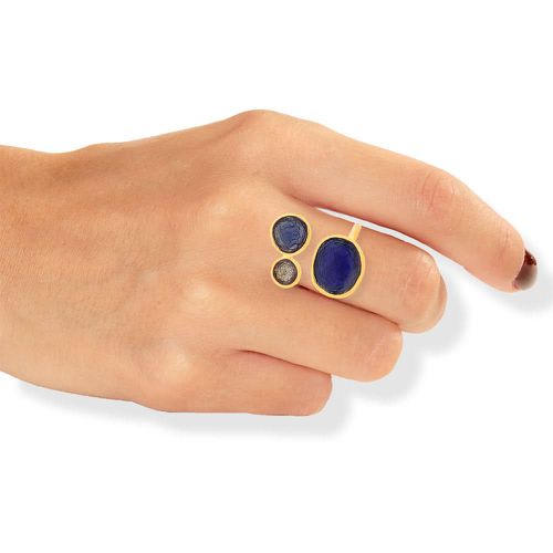 Gold Plated Silver Enamel Ring Blue - Onirolithi - Modalova