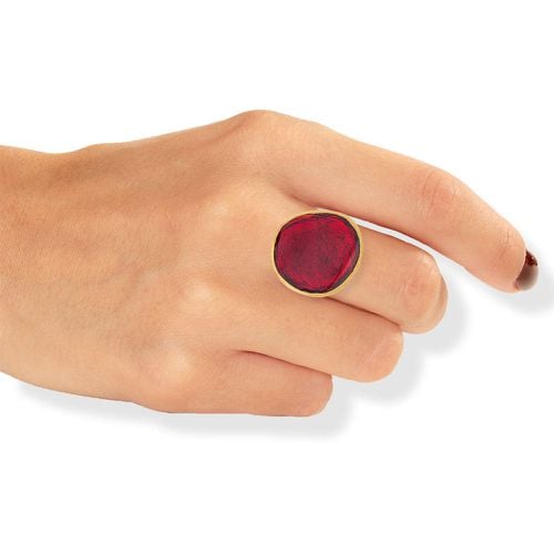 Gold Plated Enamel Ring Red Pebble - Onirolithi - Modalova