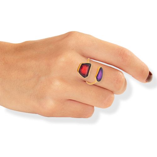 Gold Plated Silver Enamel Ring Purple Red - Onirolithi - Modalova