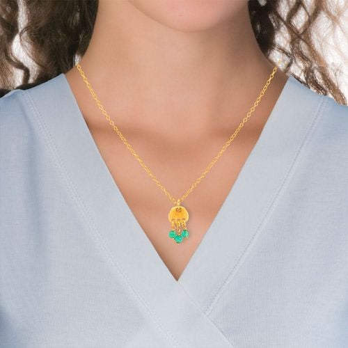 Short Gold Plated Silver Necklace With Aqua Cat's EyeIAnthos - Zina - Modalova