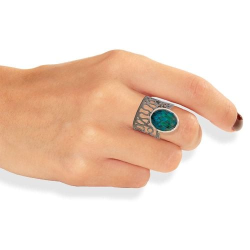 Black Silver Ring with Chrysocolla - Tonia Makri - Modalova