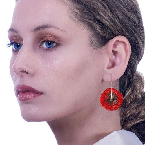 Flower Earrings Made From Papier-Mâché Red Silver I Anthos - No Jewelry - Modalova