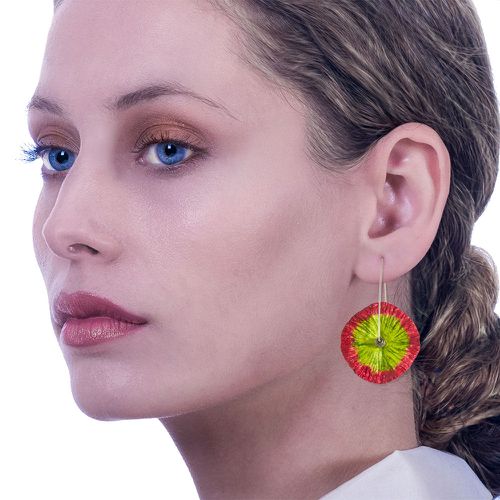Flower Earrings Made From Papier-Mâché Magenta GreenI Anthos - No Jewelry - Modalova