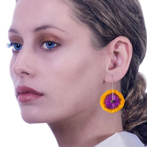 Flower Earrings Made From Papier-Mâché Orange PurpleI Anthos - No Jewelry - Modalova